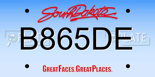 B865DE South Dakota License Plate
