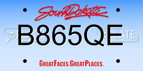 B865QE South Dakota License Plate