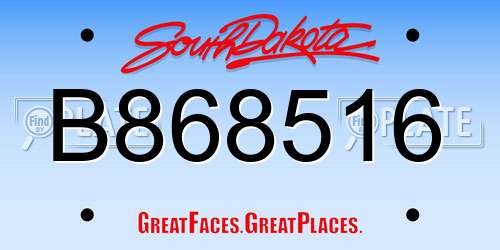 B868516 South Dakota License Plate