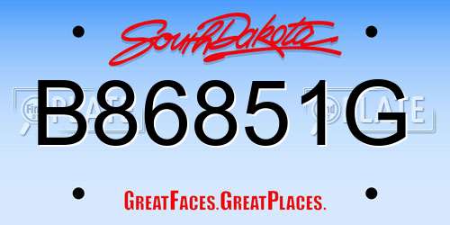 B86851G South Dakota License Plate