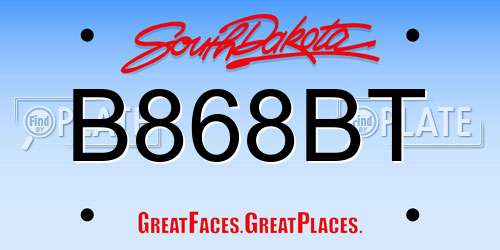 B868BT South Dakota License Plate