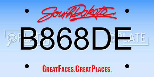 B868DE South Dakota License Plate