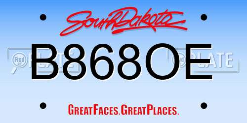 B868OE South Dakota License Plate