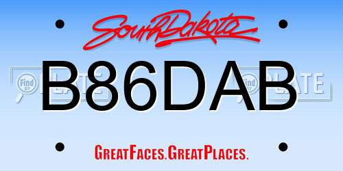 B86DAB South Dakota License Plate