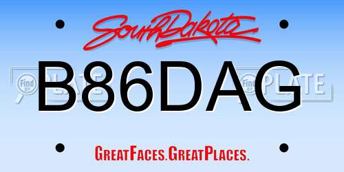 B86DAG South Dakota License Plate
