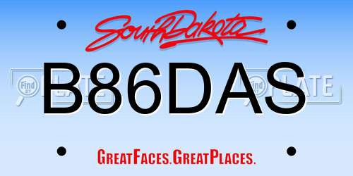 B86DAS South Dakota License Plate