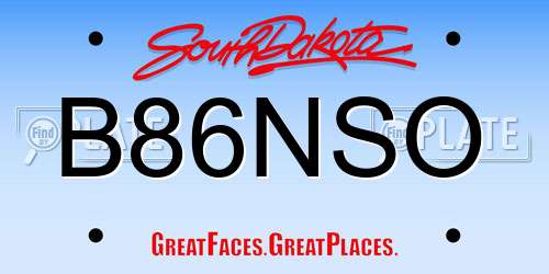 B86NSO South Dakota License Plate