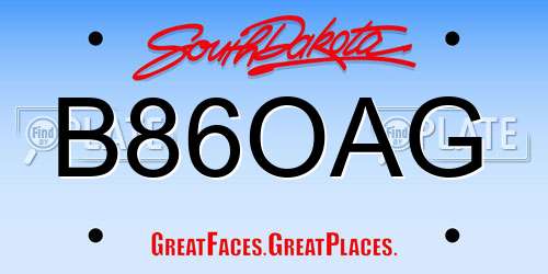 B86OAG South Dakota License Plate