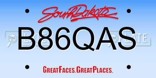 B86QAS South Dakota License Plate