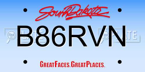 B86RVN South Dakota License Plate