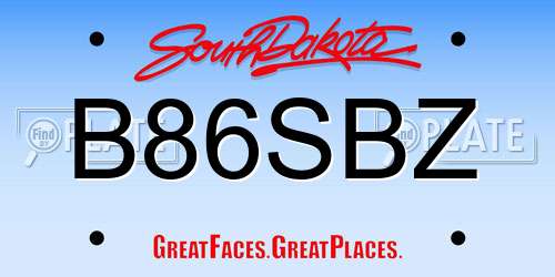 B86SBZ South Dakota License Plate