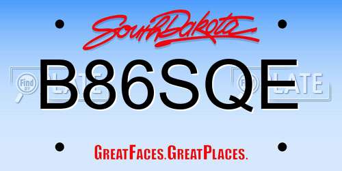 B86SQE South Dakota License Plate