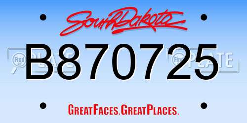 B870725 South Dakota License Plate