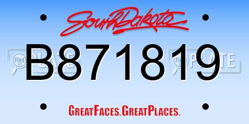 B871819 South Dakota License Plate