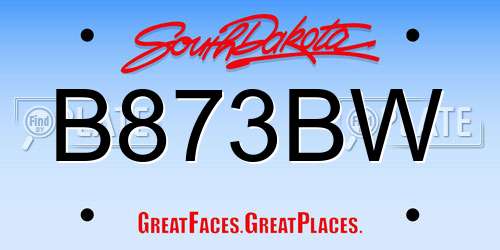B873BW South Dakota License Plate