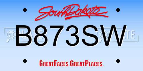 B873SW South Dakota License Plate
