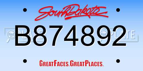 B874892 South Dakota License Plate