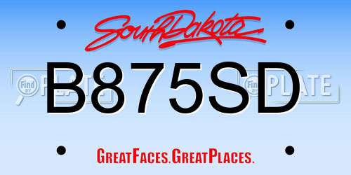 B875SD South Dakota License Plate