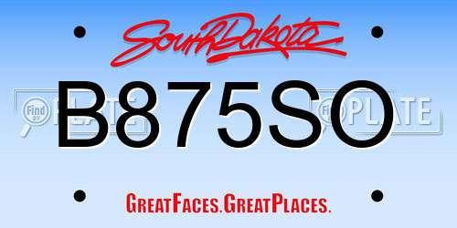 B875SO South Dakota License Plate