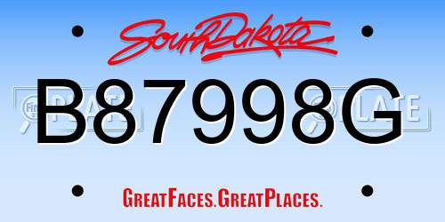 B87998G South Dakota License Plate