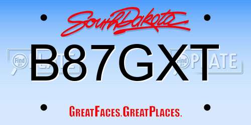 B87GXT South Dakota License Plate