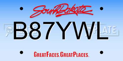 B87YWL South Dakota License Plate