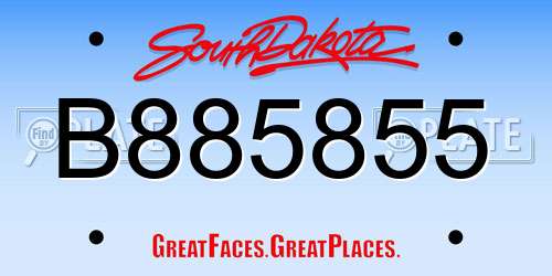 B885855 South Dakota License Plate