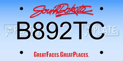B892TC South Dakota License Plate