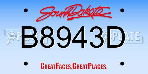 B8943D South Dakota License Plate