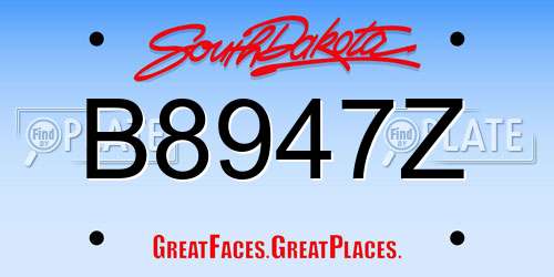 B8947Z South Dakota License Plate