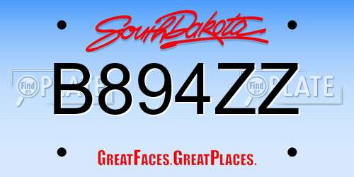 B894ZZ South Dakota License Plate