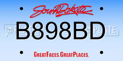 B898BD South Dakota License Plate