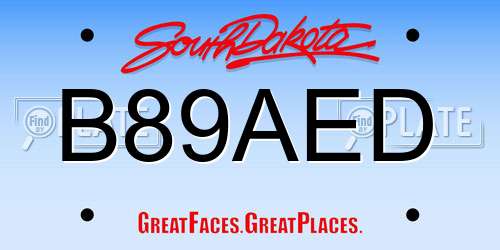 B89AED South Dakota License Plate