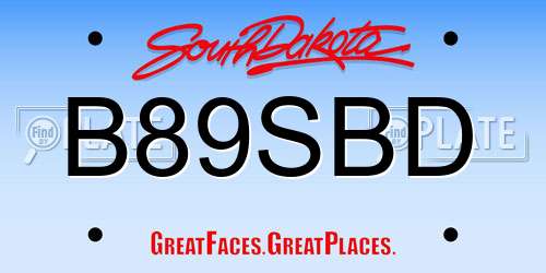 B89SBD South Dakota License Plate