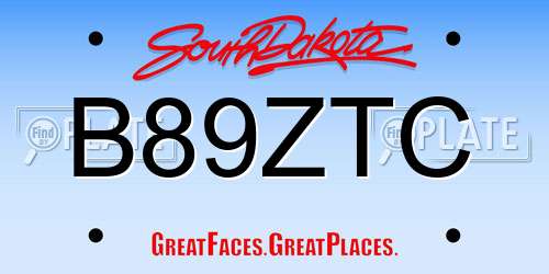 B89ZTC South Dakota License Plate