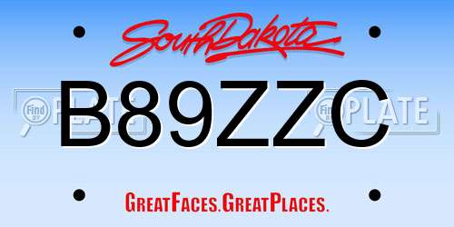 B89ZZC South Dakota License Plate