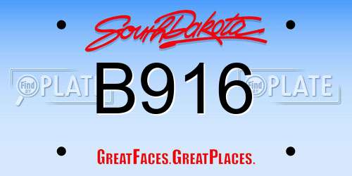 B916 South Dakota License Plate
