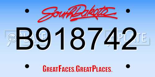 B918742 South Dakota License Plate