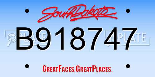 B918747 South Dakota License Plate