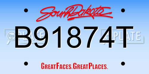 B91874T South Dakota License Plate