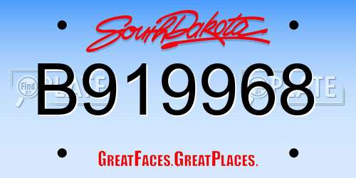 B919968 South Dakota License Plate