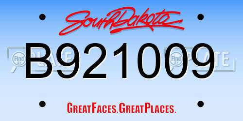 B921009 South Dakota License Plate