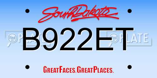 B922ET South Dakota License Plate