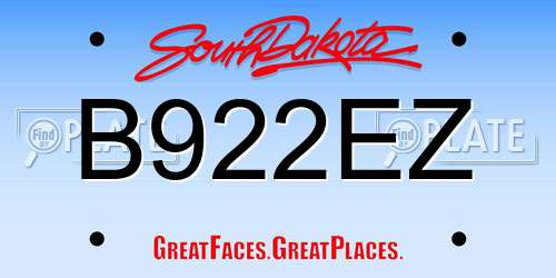 B922EZ South Dakota License Plate