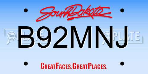 B92MNJ South Dakota License Plate