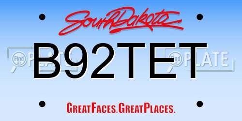 B92TET South Dakota License Plate