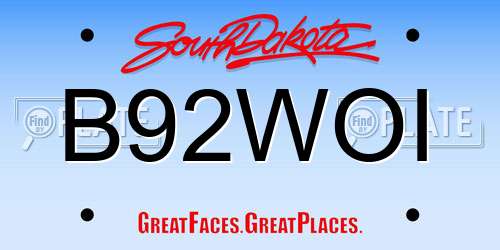 B92WOI South Dakota License Plate