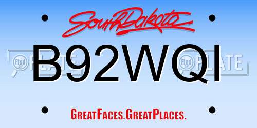 B92WQI South Dakota License Plate