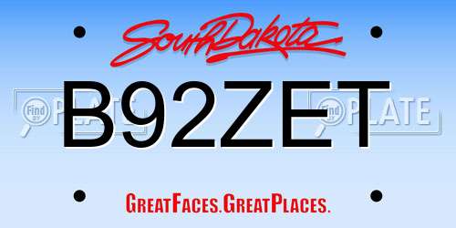 B92ZET South Dakota License Plate