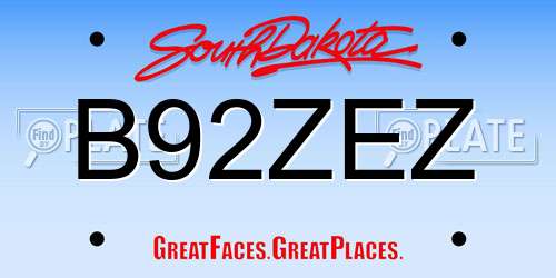 B92ZEZ South Dakota License Plate